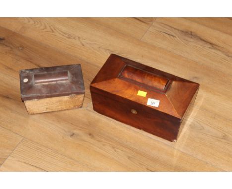 19th century mahogany tea caddy with vacant interior and sold together with smaller example (AF)