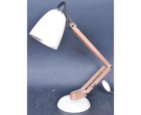 A vintage retro mid 20th century Mac Lamp by Terence Conran. The lamp with faux wooden adjustable arm set with white terraced