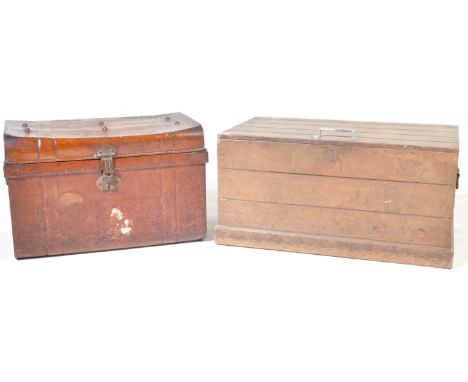 A vintage mid 20th century painted chest / trunk having carry handles to each side, hinged lid to the top opening to reveal a