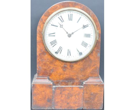 A late 19th century burr walnut arch top bracket clock having white enamel clock face with Roman numerals to the chapter ring