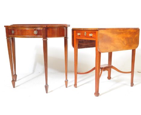 A regency Revival flame mahogany serpentine hall table having having a single drawer to the frieze with twin ring handles rai