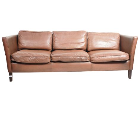 After Borge Mogensen (Børge) - A retro vintage 20th Century Danish leather three seater sofa settee having brown leather seat