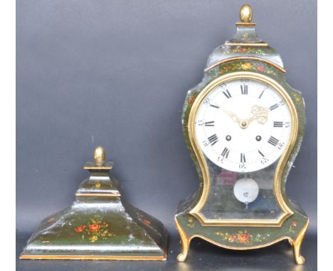 A 20th century French barker clock / mantle clock. The clock having 8 day movement, white enamel dial with Roman numerals to 
