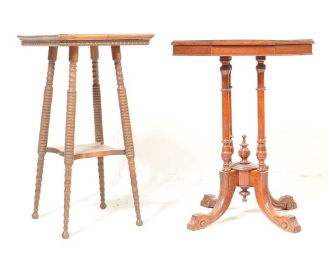 A 19th century Victorian oak Arts &amp; Crafts bobbin table. Raised on tall bobbin legs with squared table top above. Togethe