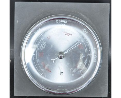 A&nbsp; retro 20th century Shortland Smiths slate mounted graphite fronted Barometric Pressure barometer. Set in slate with g