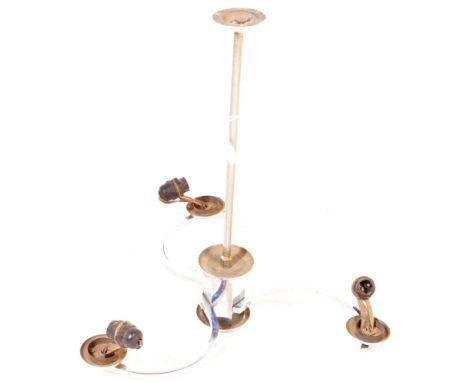 A vintage retro 20th century ceiling light. The light having three arms in a form of boomerang, tubular column finished in ch