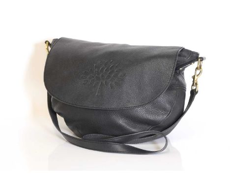 A Mulberry black leather shoulder bag,single flat shoulder strap, gold tone hardware, interior zip pocket, serial number 1484
