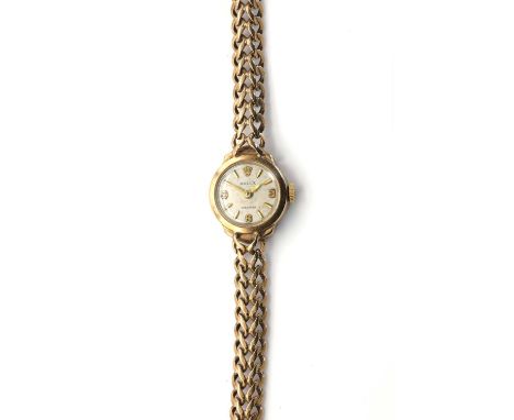 A ladies' 9ct gold Rolex Precision bracelet watch, with a circular case with stepped crescent lugs, 16mm x 18mm, silvered dia