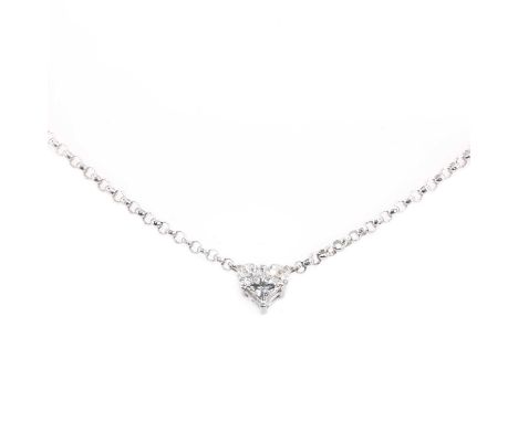 An 18ct white gold diamond set pendant, by P.J. Watson, with a princess cut diamond and a pair of lunette cut diamonds, claw 