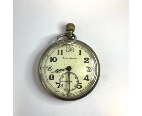 A Jaeger-LeCoultre WWII period steel open face, top wind military pocket watch. Case approximately 50cm. Some wear to plate a