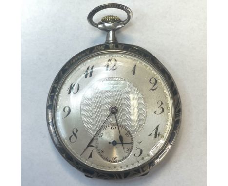 A Belgian 800 silver Niello work watch with rose yellow metal engraved cartouche. Signed for H, Becker, Verviers. Engraved "1