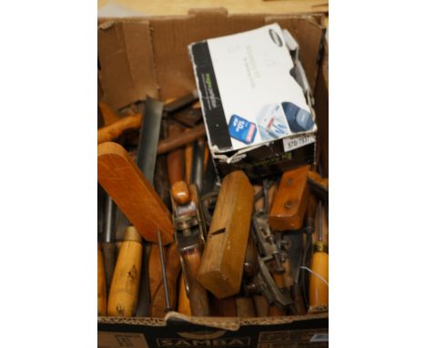 Box of vintage hand working tools 