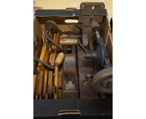 Box of vintage hand working tools 