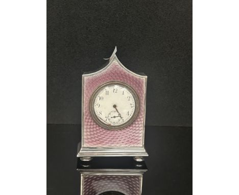 Silver & engine turned enamel travel clock (A/F)