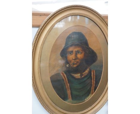 Early 20th century oil on canvas stuck on board ' A portrait of an old salt' signed E. Hill