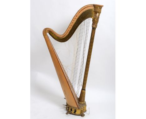 19THC HARP - ERAT & SONS a 19thc Harp by Erat & Sons, 23 Berniers St, London, 1502. The carved giltwood and brass mounted Har