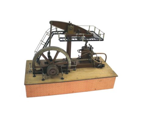 MODEL STEAM ENGINE - BEAM ENGINE a model steam beam engine, with overhung crank. The beam surrounded by a metal gallery and s