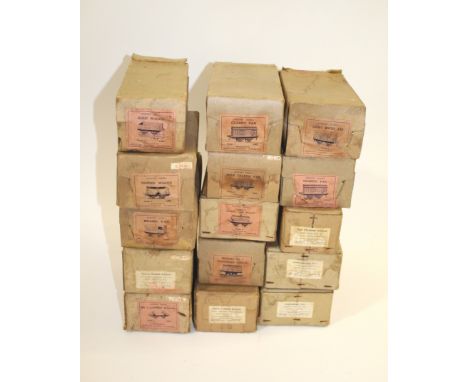 HORNBY 0 GAUGE WAGONS - BOXED a variety of 0 gauge wagons in buff coloured boxes, including LMS Hopper Wagon, LMS Brake Van, 