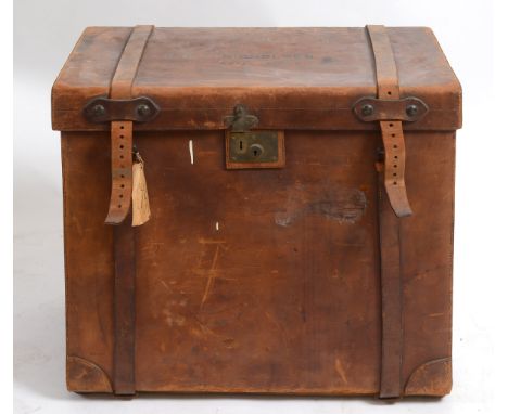 LARGE LEATHER CASE & HUNTING BOOTS - C.O.E NICHOLSON, ROYAL SCOTS GREYS an unusually large leather case, with four internal b