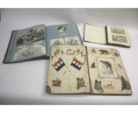 THREE 19THC SCRAP ALBUMS including a large album with 19thc landscape and other, prints (including Dodgson, H O Neil, Walter 