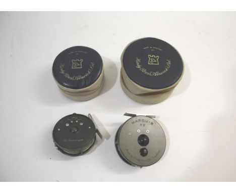 TWO CASED HARDY FISHING REELS a cased Marquis #7 3 1/2" Hardy Reel, and a cased The Featherweight 3" Hardy Reel. Also with a 