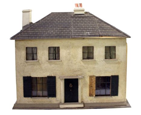 ANTIQUE DOLLS HOUSE & DOLLS HOUSE FURNITURE an early 20thc dolls house, the two storey house with some fittings including fir