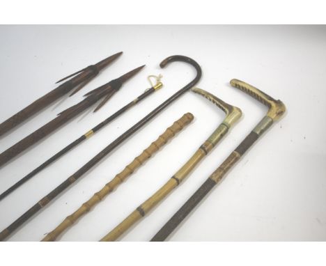 SWAINE RIDING CROP with an inscribed metal collar and horn handle, also with another riding crop, a ladies or childs whip, wa