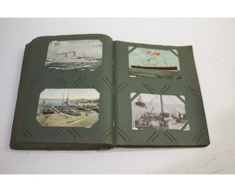 POSTCARD ALBUMS postcard album including WW1 Silk Cards (various), Castle and Parade Southsea, Children related cards, Seasid