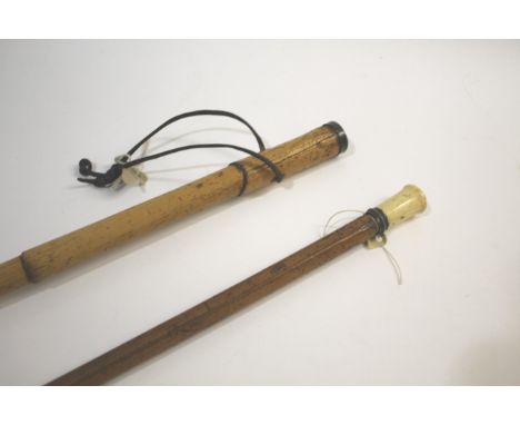 WALKING STICKS including an ivory top walking stick with a malacca shaft, and a bamboo shafted stick with plated top and fitt