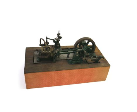 MODEL STEAM ENGINE - MILL ENGINE a model of a Steam Mill Engine with overhung crank. Mounted on a wooden base. Base 39cms by 