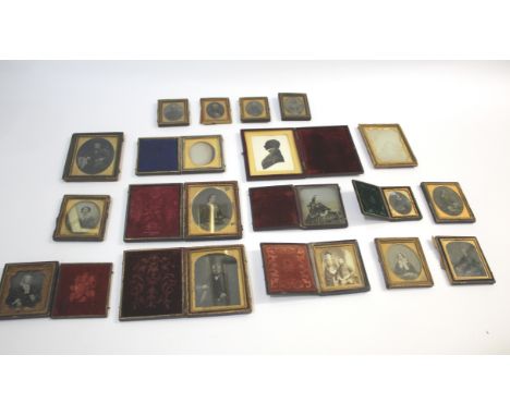 DAGUERREOTYPE PHOTOGRAPHS a qty of cased and partially cased Daguerreotypes, mostly individual portrait photographs. Two with