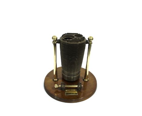 NOVELTY GONG - AIRCRAFT CYLINDER, WW1 an interesting gong made from a cylinder from a WW1 aircraft engine, mounted on brass p