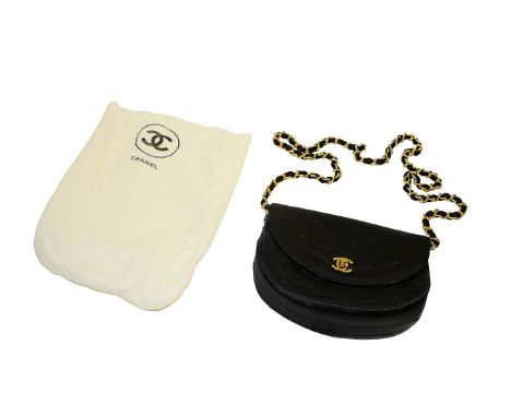CHANEL HANDBAG & IDENTIFICATION CARD a late 1970's/early 1980's Chanel evening bag, the black quilted bag with chain strap an