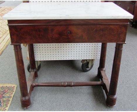 A 19th century marble topped mahogany single drawer console table on turned supports, 79cm wide. 