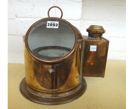 A Victorian brass cased table barometer, a leather bound brass four drawer telescope by Hughes and Son and a brass cased gimb