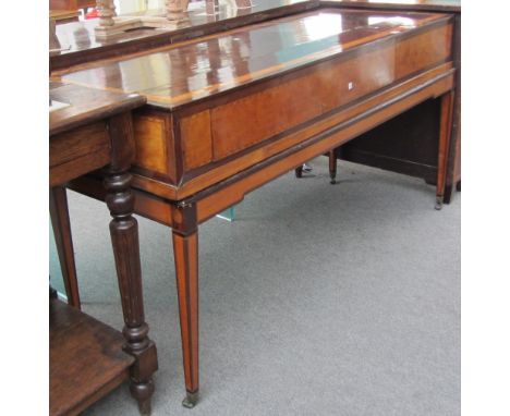 A late George III mahogany satinwood and parquetry strung square piano, with enamel dial for Longman and Broderip London, of 