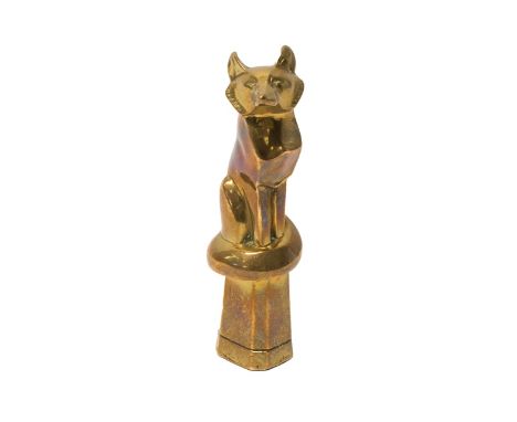 A continental bronze Art Deco desk seal modelled and cast as a seated wolf atop a canted tapering square matrix. (a.f.) 23cm 