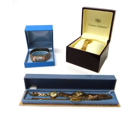 Three lady's 9ct gold bracelet wristwatches, comprising; Bentima Star, Dolomite and Rotary and eight further wristwatches, in