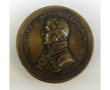 [WELLINGTON]  Commemorative Bronze Circular Box Medallion (45mm. diameter); obverse with named bust of Wellington, reverse wi