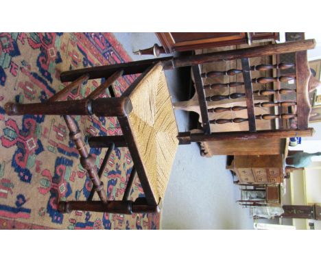 A set of six Lancashire style ash and oak ladder back dining chairs, with spindle turned decoration. 