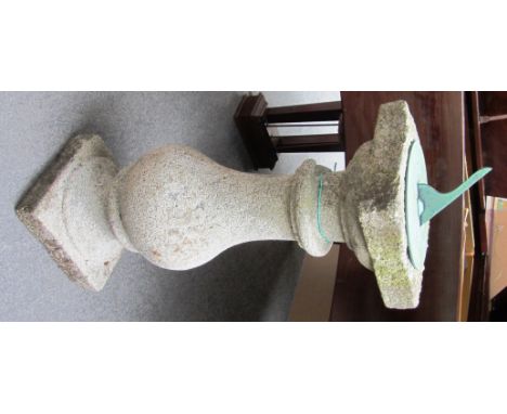 A 19th century baluster carved granite sundial, the associated ten inch bronze dial signed 'T Blunt, Cornhill, London', 100cm