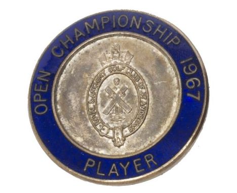 An enamel golf badge/player medal for the Open Championship 1967, presentation engraved to the rear 'To Roseanne from Roberto