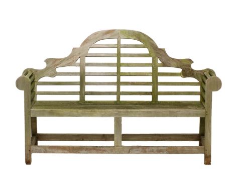 A 20th century teak garden bench of Lutyens design, 165cm wide.