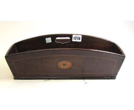 A 19th century later inlaid mahogany twin division cutlery tray, 37cm wide, together with a pen work canted rectangular tea c