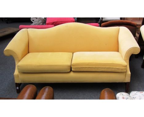 An 18th century style humpback low sofa on block supports, 187cm wide. 