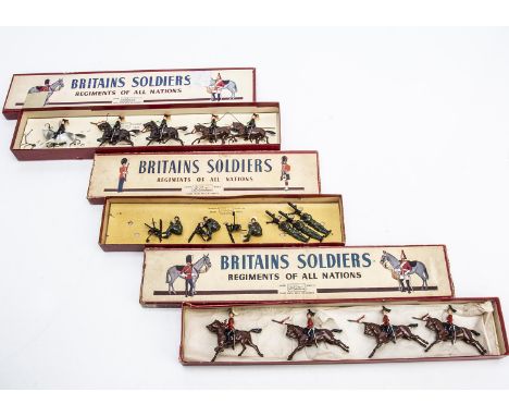 Britains post WW2 boxed sets comprising 44 The Queens Bays (2nd Dragoon Guards),  1318 Machine Gun Section, and 2076 the 12th