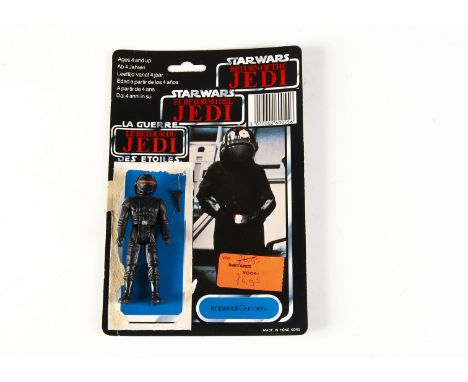 Vintage Star Wars Last 17 Imperial Gunner Action Figure, with original black endor blaster and ROTJ tri-logo 70D cardback, Cl