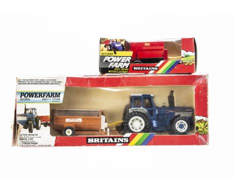 Britains boxed rare Powerfarm Series 9381 Ford TW-35 Tractor with Vari Spreader and 9341 Vicon Towed Vari Spreader,  models V