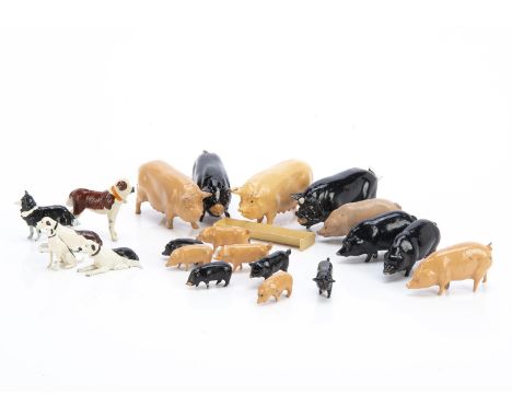 Britains farm pigs and accessories comprising 514 Pig Feeding (14), 546 Piglets in black (17) and flesh (15) coloured, 596 Be