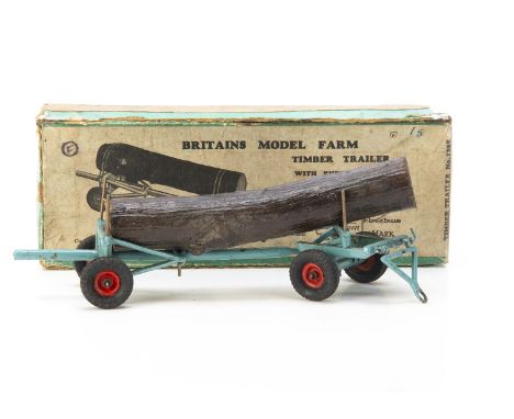 Britains boxed tractor drawn 129F Timber Trailer with rubber Tyres in rare 1st type box,  trailer and box generally worn but 